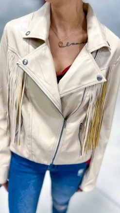 White Birch OUTERWEAR Taupe Fringe Benefits Jacket