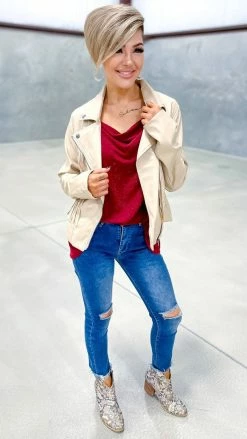 White Birch OUTERWEAR Taupe Fringe Benefits Jacket