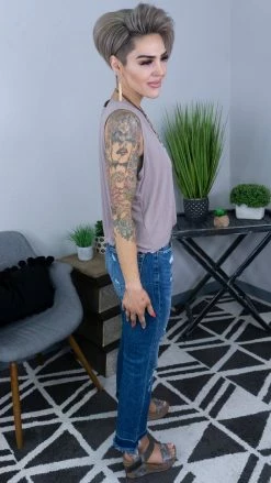 The ZigZag Stripe Taupe Into Motion Top [ NO RETURNS ] TOPS & TUNICS