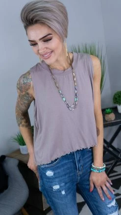 The ZigZag Stripe Taupe Into Motion Top [ NO RETURNS ] TOPS & TUNICS