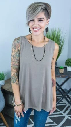 The ZigZag Stripe Taupe Ribbed Right On Time Tank TOPS & TUNICS