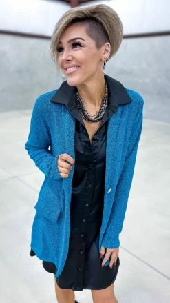 The ZigZag Stripe Teal Night Of Lights Blazer