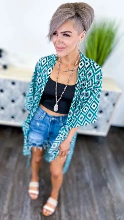 Your Fashion Wholesale OUTERWEAR Turquoise Beating The Heat Cardigan