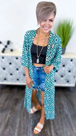 Your Fashion Wholesale OUTERWEAR Turquoise Beating The Heat Cardigan