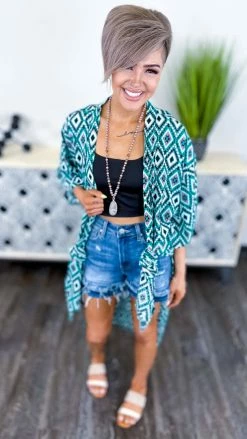Your Fashion Wholesale OUTERWEAR Turquoise Beating The Heat Cardigan
