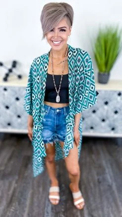 Your Fashion Wholesale OUTERWEAR Turquoise Beating The Heat Cardigan