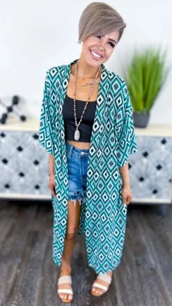 Your Fashion Wholesale OUTERWEAR Turquoise Beating The Heat Cardigan