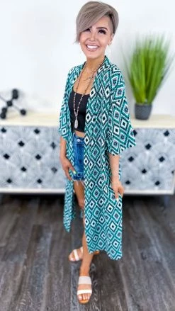 Your Fashion Wholesale OUTERWEAR Turquoise Beating The Heat Cardigan