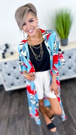 Your Fashion Wholesale OUTERWEAR Turquoise New Mix Tape Cardigan [NO RETURNS]