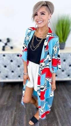 Your Fashion Wholesale OUTERWEAR Turquoise New Mix Tape Cardigan [NO RETURNS]