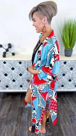 Your Fashion Wholesale OUTERWEAR Turquoise New Mix Tape Cardigan [NO RETURNS]