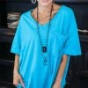 Zenana TOPS & TUNICS Turquoise Raw Edge Top [NO RETURNS]