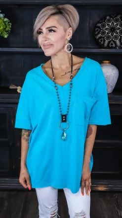 Zenana TOPS & TUNICS Turquoise Raw Edge Top [NO RETURNS]