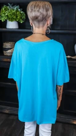 Zenana TOPS & TUNICS Turquoise Raw Edge Top [NO RETURNS]