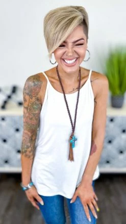 The ZigZag Stripe White Basic Spaghetti Tank