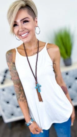 The ZigZag Stripe White Basic Spaghetti Tank