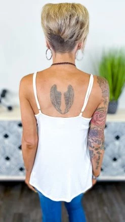 The ZigZag Stripe White Basic Spaghetti Tank