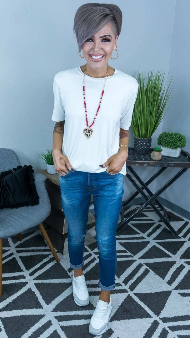 The ZigZag Stripe White Boyfriend Tee