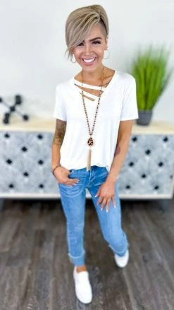 The ZigZag Stripe TOPS & TUNICS White Favorite Basic Top