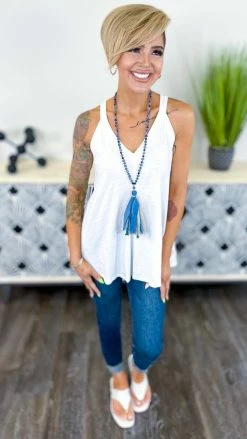 The ZigZag Stripe White Lake Gal Tank TOPS & TUNICS