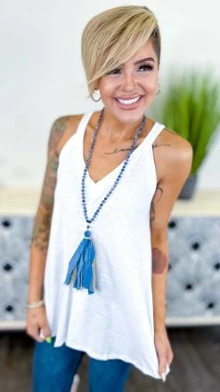 The ZigZag Stripe White Lake Gal Tank TOPS & TUNICS