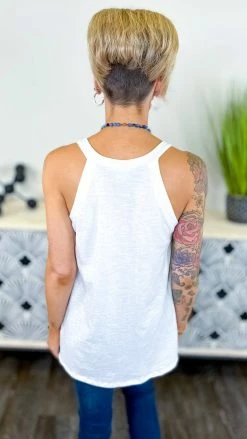 The ZigZag Stripe White Lake Gal Tank TOPS & TUNICS