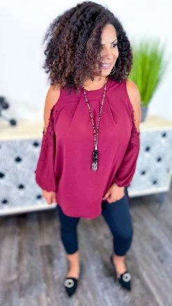 The ZigZag Stripe Long Sleeve Tops Wine Always Chic Top