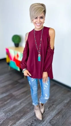 The ZigZag Stripe Long Sleeve Tops Wine Always Chic Top