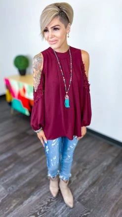 The ZigZag Stripe Long Sleeve Tops Wine Always Chic Top