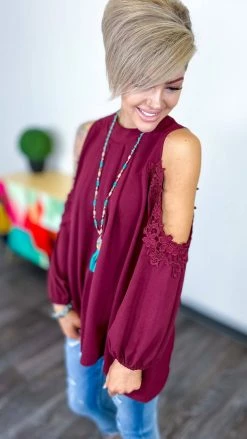 The ZigZag Stripe Long Sleeve Tops Wine Always Chic Top