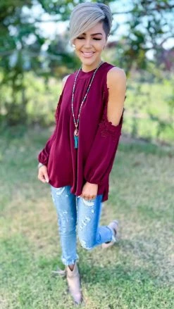 The ZigZag Stripe Long Sleeve Tops Wine Always Chic Top