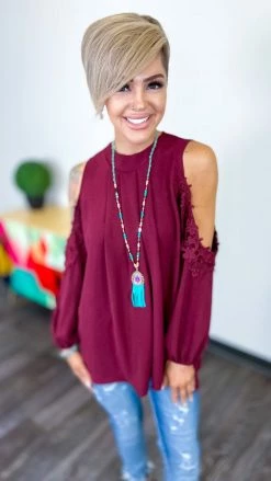 The ZigZag Stripe Long Sleeve Tops Wine Always Chic Top