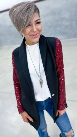 The ZigZag Stripe Wine Made For The Stage Blazer OUTERWEAR