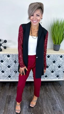 The ZigZag Stripe Wine Made For The Stage Blazer OUTERWEAR