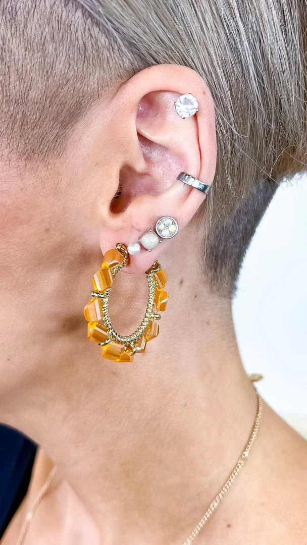 Southern Grace ACCESSORIES Yellow Beading Around Hoop Earrings